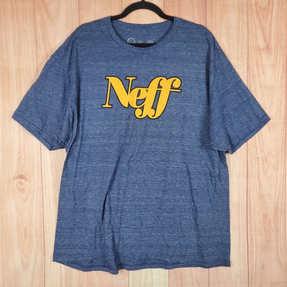 Neff T Shirt Mens 2XL Heather Blue Cotton Script Graphic Logo Classic Streetwear